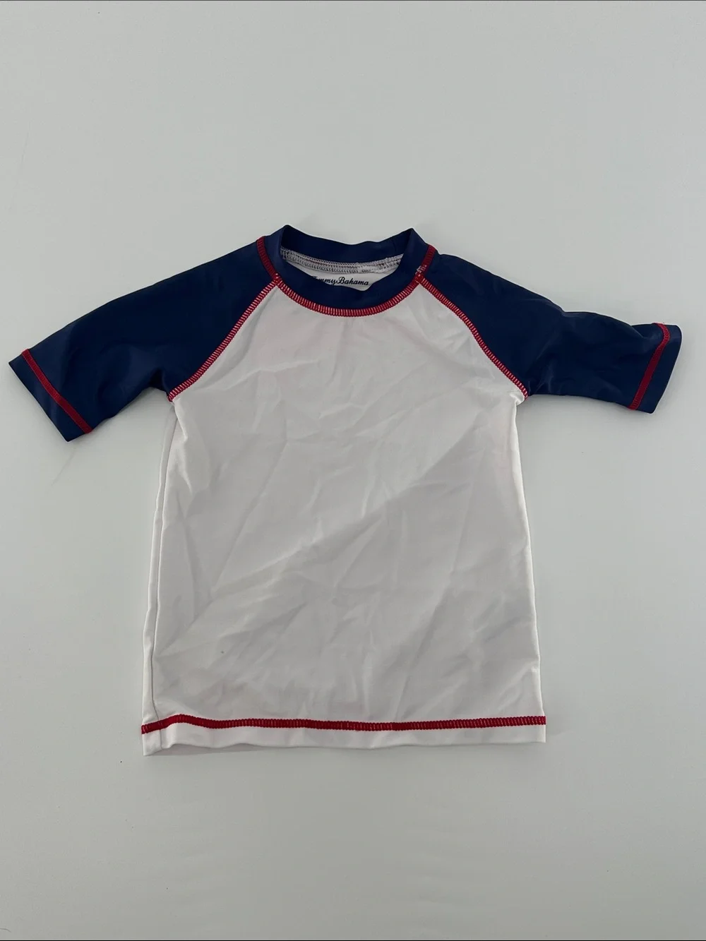 Tommy Bahama White and Navy Kids Rash Guard with Red Trim